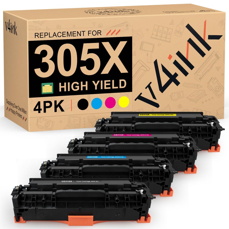 v4ink Remanufactured Toners_Cartridges_Printer Replacement for HP 305X CE410X 305A CE410A CE411A CE412A High Yield for HP Color Laser Pro 300 M351 M375nw Pro 400 M451nw M451dn M451dw M475dw M475dn - Image 1